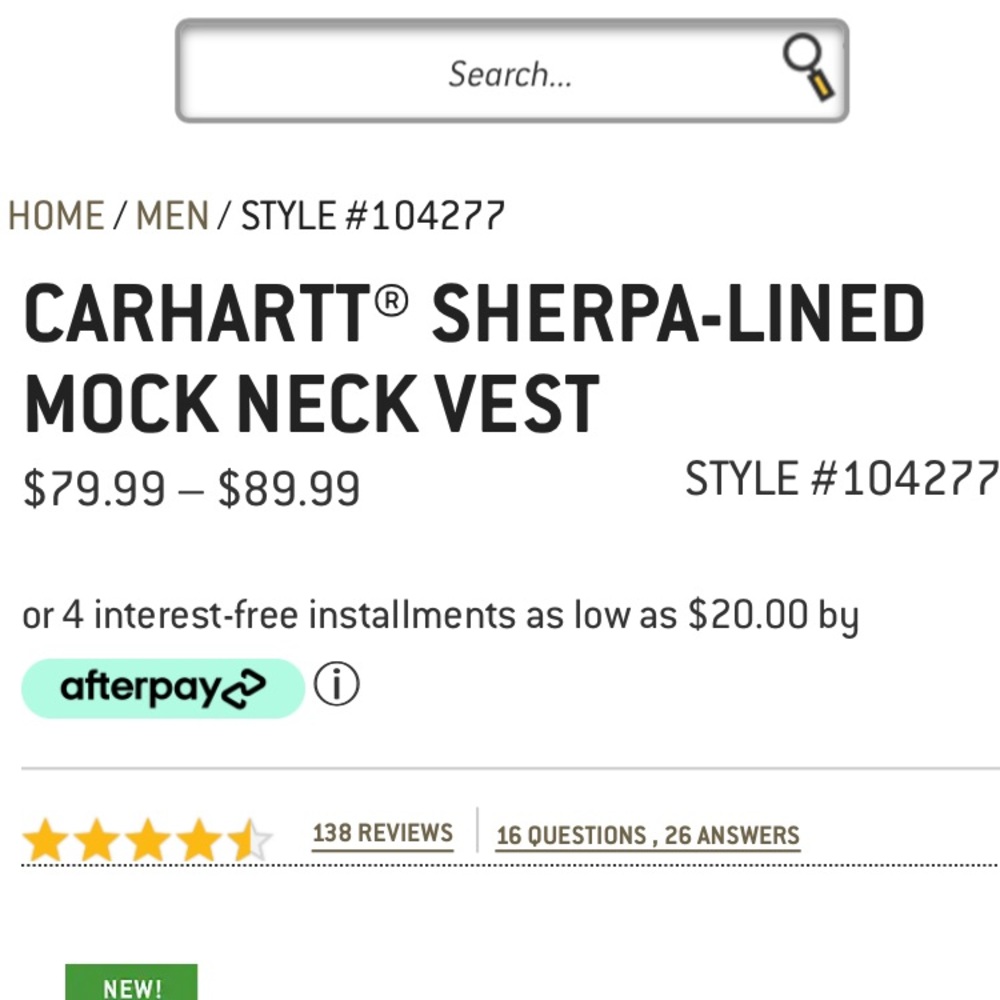 Carhartt Sherpa Lined Vest, size small men’s.
